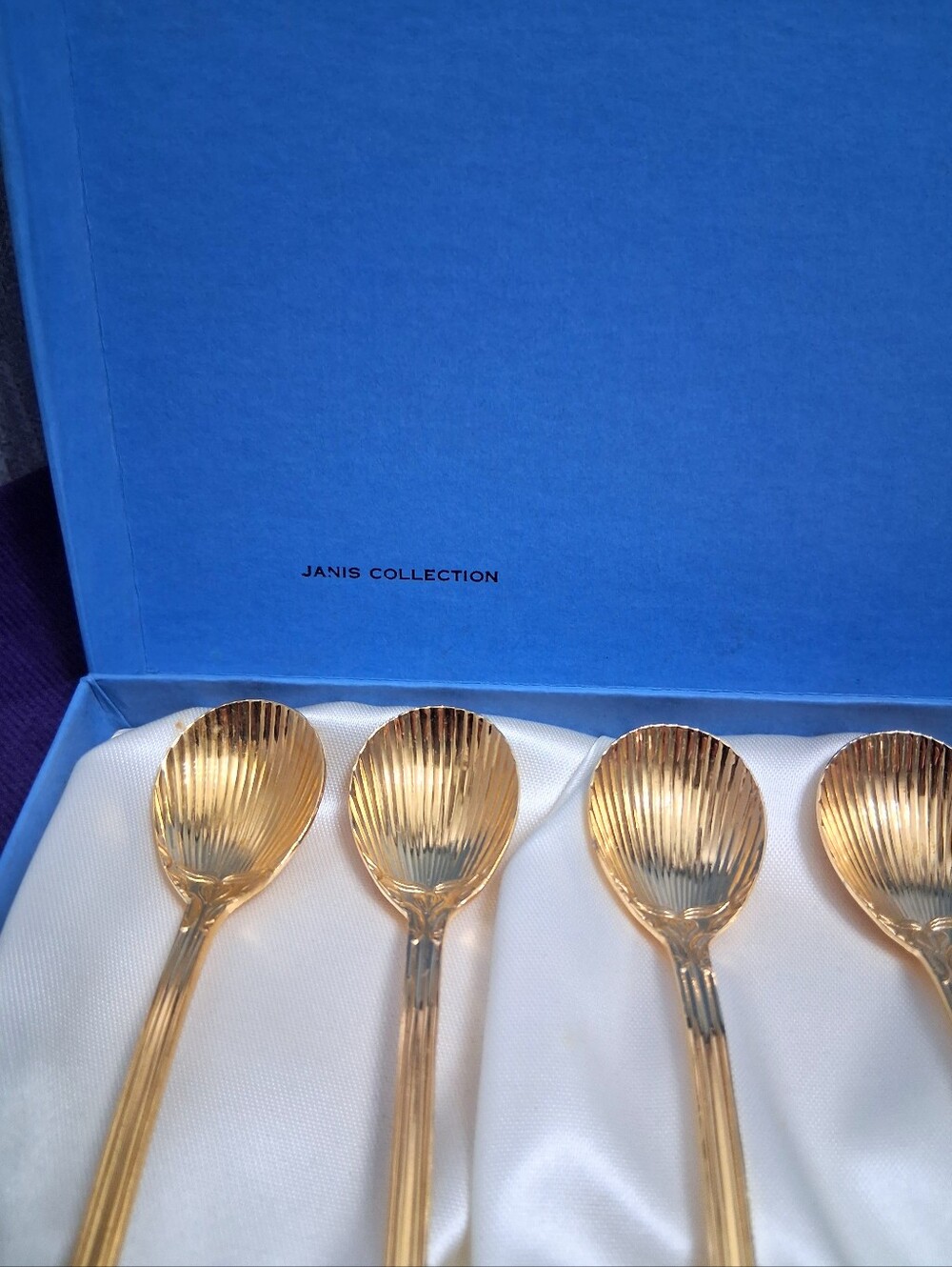 Vintage Janis 24K Gold Plated Long Spoons Iced Tea Cocktail Dessert Shell Shaped - Picture 3 of 15